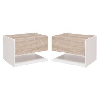 HOMCOM Set 2 mesitas noche 46x30x30 cm roble y blanco