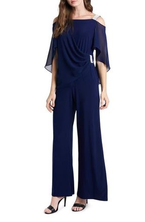 Chaus Rhinestone Trim Cape Jumpsuit in Midnight 406 at Nordstrom, Size Large