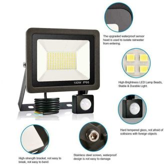 OEM Foco Led Para Exterior De 100 W Con Sensor De Movimiento, Ip65, Resistente Al Agua, 60 000 Lm, Iluminaci&oacute;n Blanca Fr&iacute;a Para Jard&iacute;n, Garaje, Campo Depo