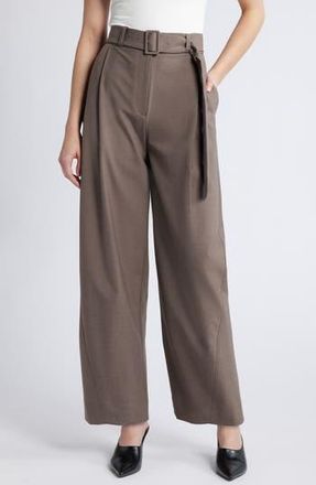 & Other Stories Belted Tailored Barrel Leg Pants in Dark Mole at Nordstrom Rack, Size 12