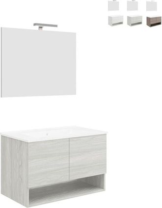 OEM Mueble Ba&ntilde;o De Dise&ntilde;o Suspendido Con Puertas Lavabo 80cm Y Espejo Luz Led Oslo 80 - Gris