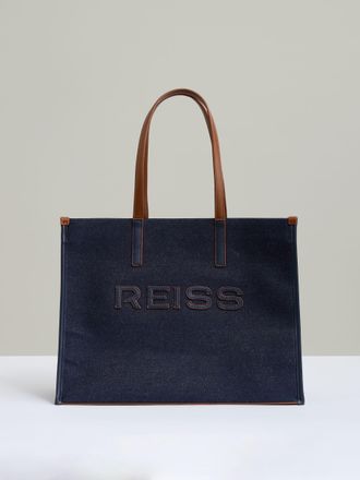 Reiss Blue Canvas Logo Tote Bag