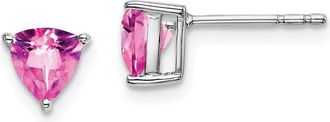 Diamond2Deal 14k White Gold Trillion Created Pink Sapphire Earrings
