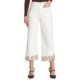Bagatelle Wide Leg Crop Embroidered Pants in Bone/Tan at Nordstrom, Size 10
