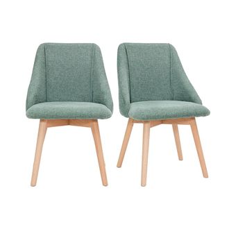 Miliboo Miliboo - Set De 2 Sillas De Tela Efecto Aterciopelado Texturizado Verde Y Madera Clara Higgins