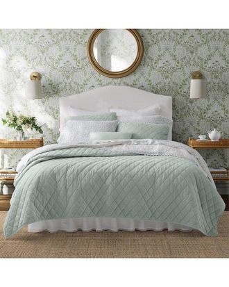 Laura Ashley Solid Diamond Stitch Velvet Reversible Quilt Set