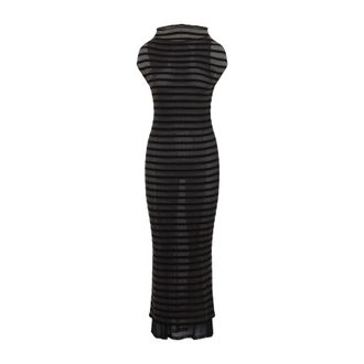 Jean Paul Gaultier Black Mariniere Stripes Viscose Long Dress-Donna