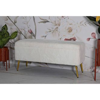 Dmora Mesa Purus, Banco Multiusos, Asiento De Invitados, Cofre Multifuncional, 112x42 H50 Cm, Blanco Y Oro - Dmora