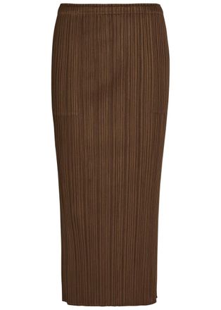 Pleats Please Issey Miyake Pleated Woven Midi Skirt - Brown - 5