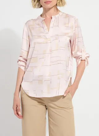 Lyss&eacute; Ashanti Roll Tab Printed V Neck Shirt