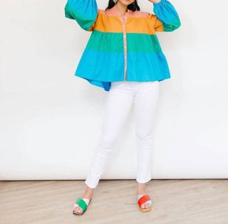 Sunshine Tienda Anna Button Down Top In Blue Multi