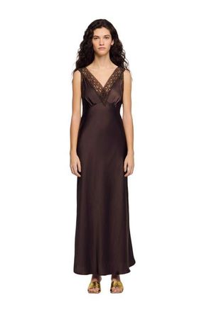Sandro Lace collar maxi dress in Brown at Nordstrom, Size 36 Eu