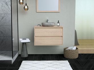 Vente-Unique Mobile bagno 80 cm con lavabo da appoggio in Pietra Rivestimento Rovere - MILIPAM