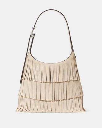 Kate Spade New York Womens 454 Suede Fringe Small Shoulder Bag - Beige - One Size