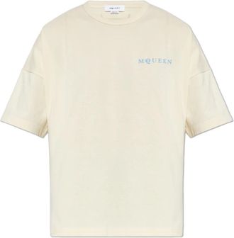 Alexander McQueen T-shirt met logo - Heren - T-shirts - Beige - M - Katoen - Tops