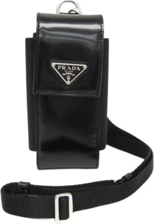 Prada Pre-owned Triangle logo Phone pouch - Heren - Vintage Accessoires - Zwart - ONE Size - Leer - Vintage