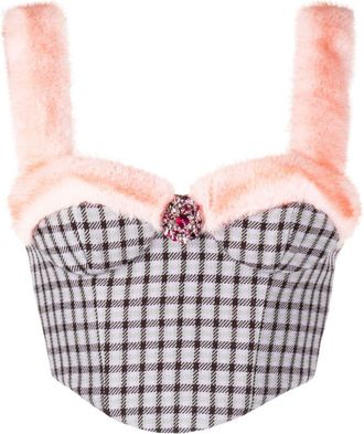 Area crystal-embellished faux-fur trim bustier - women - Polyester - 0 - Purple