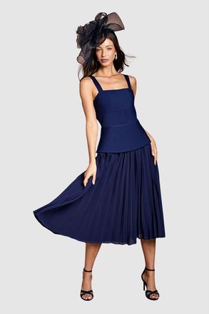 Coast Bandage Square Neck Pleated Midi Dress in Navy at Nordstrom, Size 10