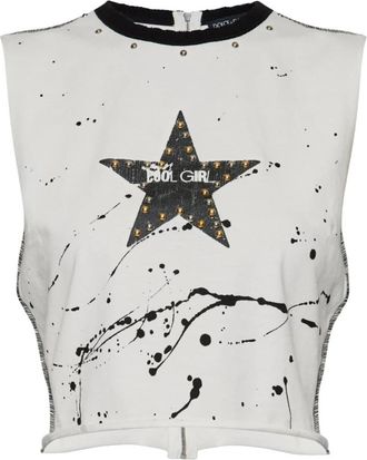 Dolce & Gabbana Top met applicaties - Dames - Tops zonder mouwen - Wit - S - Katoen - Tops
