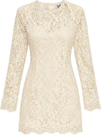 Aniye By Mini kanten jurk met lange mouwen en afneembare onderjurk - Dames - Korte kleedjes - Beige - XS - Polyester - Kleedjes