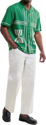 Wax London Didcot Border Applique Short Sleeve Shirt In Green/white