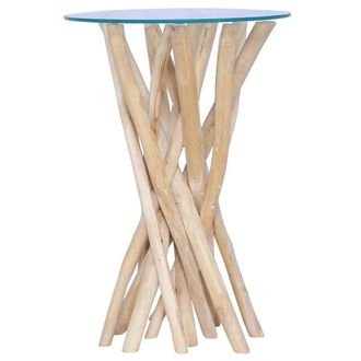 vidaXL Mesa De Centro Con Superficie De Vidrio Teca Maciza 35x35x50 Cm Vidaxl