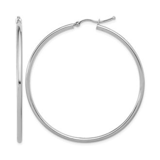 Diamond2Deal 14K White Gold Polished Round Hoop Earrings