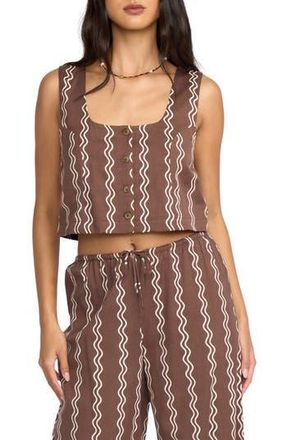 Billabong Another Wave Crop Cotton Blend Button-Up Tank Top in Espresso Brown at Nordstrom Rack, Size Large