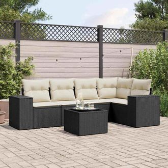 vidaXL Vidaxl - Set De Sof&aacute;s De Jard&iacute;n 6 Piezas Y Cojines Rat&aacute;n Sint&eacute;tico Negro