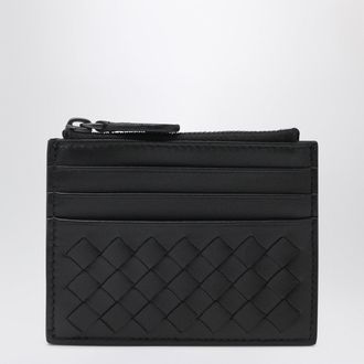 Bottega Veneta Black Intrecciato zip card holder