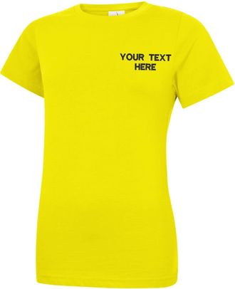 Generic Personalised Embroidered Your Text UC318 Ladies T-Shirt, Ladies Any Text Classic Crew Neck T-Shirt Top (Yellow, M)