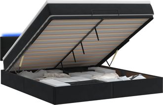 vidaXL Letto Ottomano Con Materasso E Led Nero 160 X 200 Cm Velluto Vidaxl
