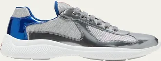 Prada Mens Americas Cup Metallic Bike Sneakers