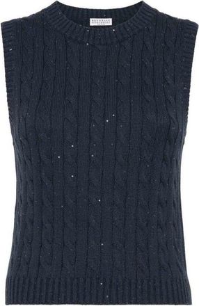 Brunello Cucinelli Dark Blue Cable Knit Sweater, Size X-Small
