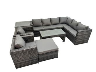 Fimous Garden Furniture Set with 2 Chair Big Stool Side Table Dark Grey Mixed