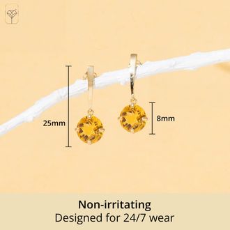 MAX + STONE 14k Yellow or White Gold 8mm Solitaire Gemstone Round Drop Dangle Earrings