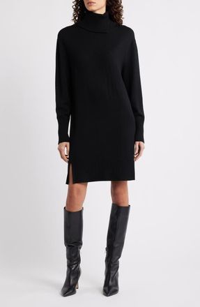 Boss Orange by Hugo Boss Feringatessa Long Sleeve Turtleneck Virgin Wool Blend Sweater Dress in Black at Nordstrom, Size X-Large