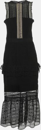 Self Portrait Black Guipure Lace Tiered Midi Dress