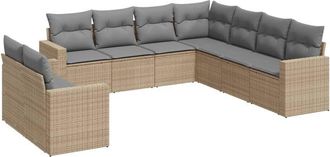 vidaXL Set De Sof&aacute;s De Jard&iacute;n 9 Pzas Con Cojines Rat&aacute;n Sint&eacute;tico Beige Vidaxl