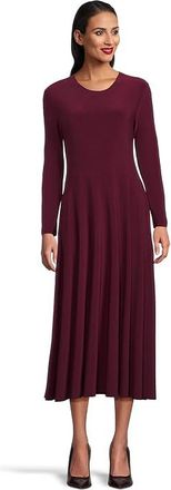 Norma Kamali Long Sleeve Flared Dress Womens Dress Plum : LG (Womens 8), Jersey/Polyester/Spandex