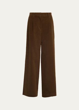 Brunello Cucinelli Pleated Stretch Moleskin Wide-Leg Trousers