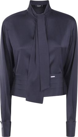Dsquared2 Overhemden, Dames, Zwart, L, Gekorte Smoking Blouse