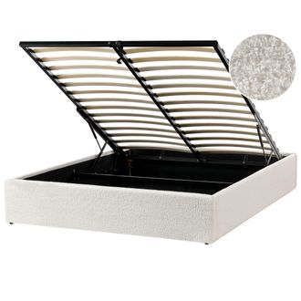 Beliani Cama Con Almacenaje Moderna Sin Cabecero Tapizada De Boucl&eacute; Blanco Crema 140 X 200 Cm Dinan