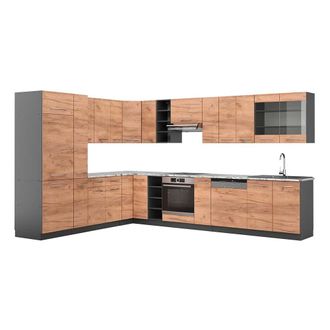 Vicco Cocina Esquinera Fame-line, Oro Power Roble/antracita, 347 X 257 Cm, Et M&aacute;rmol, Vicco