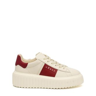 Hogan Gestreepte leren sneakers wit room - Dames - Sneakers - Wit - 37 EU - Leer - Schoenen