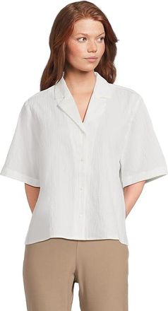 Eileen Fisher Notch Collar Shirt Womens Clothing White : LG, Cotton/Elastane