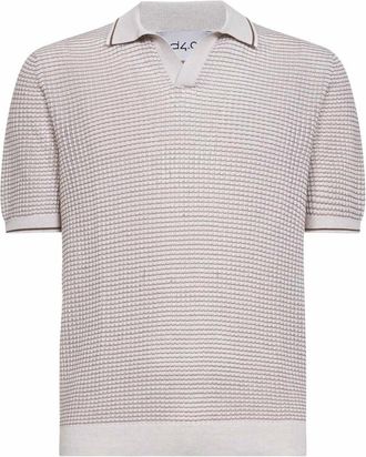 D4.0 Jacquard-gebreid katoenen T-shirt met V-hals - Heren - V-hals truien - Beige - XS - Katoen - Truien & Vesten