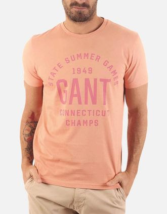 GANT Mens GANT Mens T Shirt Crew Neck Short Sleeve Summer Printed Cotton Tee Casual Top - Pink - Size: 42