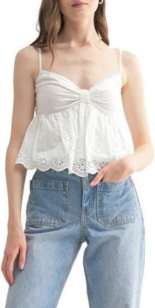 All in Favor Bow Neck Eyelet Camisole in Off White at Nordstrom Rack, Size Large