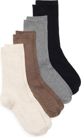 Nordstrom Assorted 4-Pack Everyday Rib Crew Socks in Oatmeal Multi Pack at Nordstrom, Size 9-11